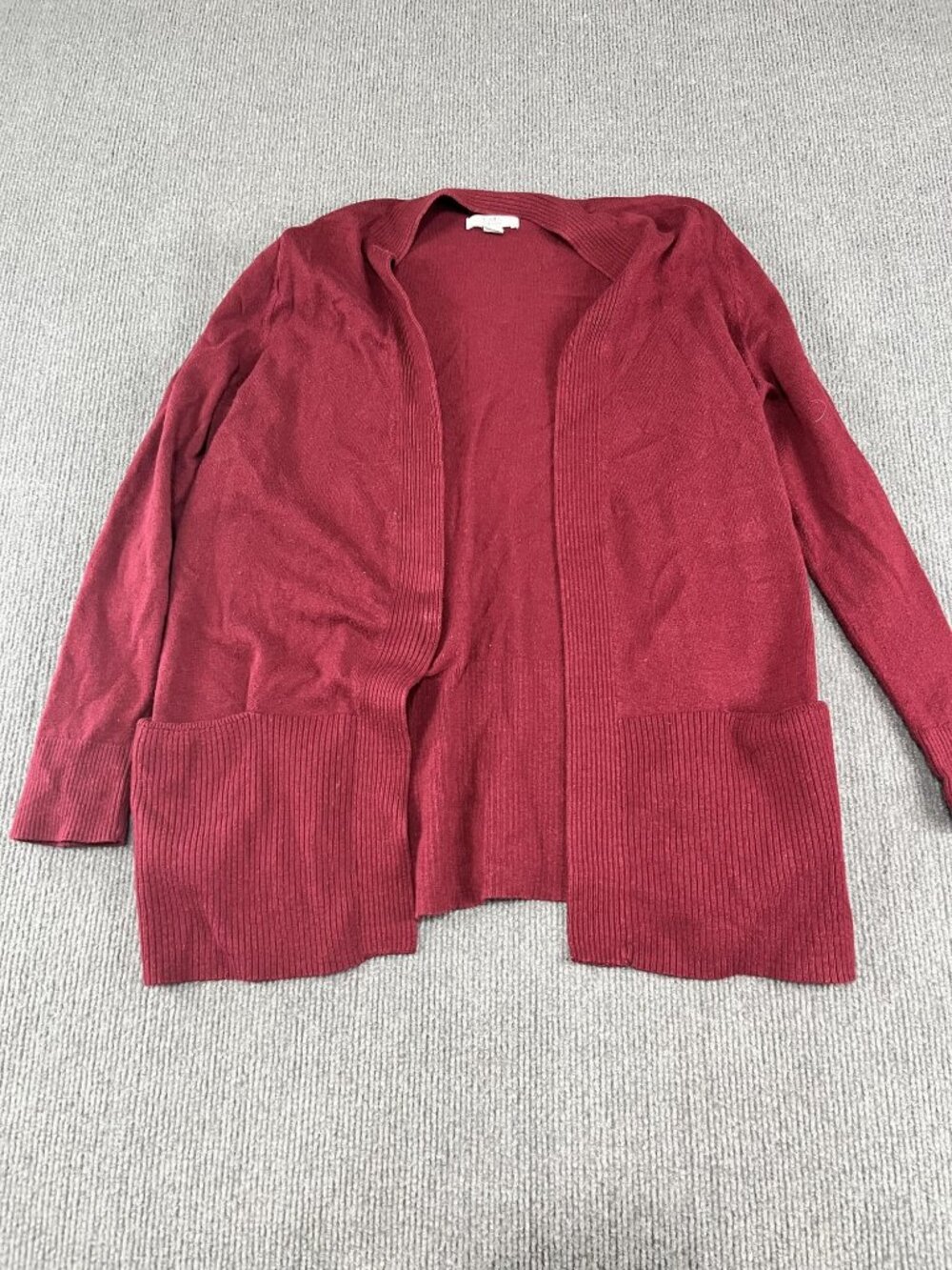 Croft & Barrow Petites Open-Front Burgundy Cardigan Sweater PM Ribbed Hem